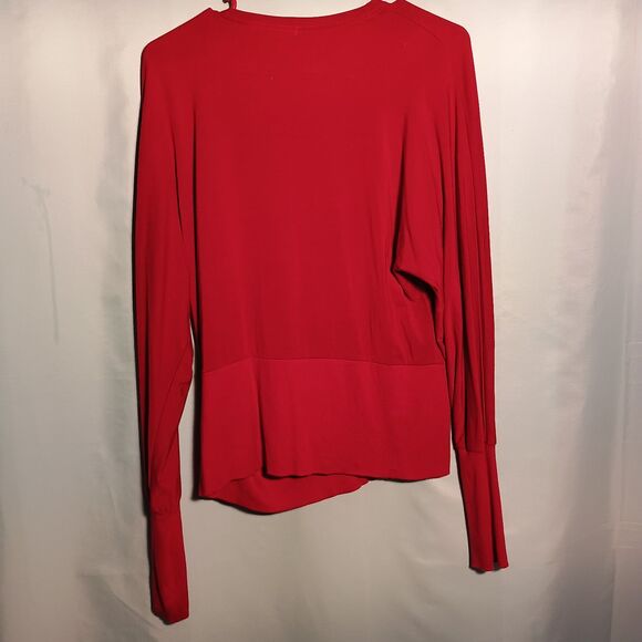 Red Deep V-Neck Blouse with Button Detail – Long Sleeve Wrap Style Top - Picture 5 of 5